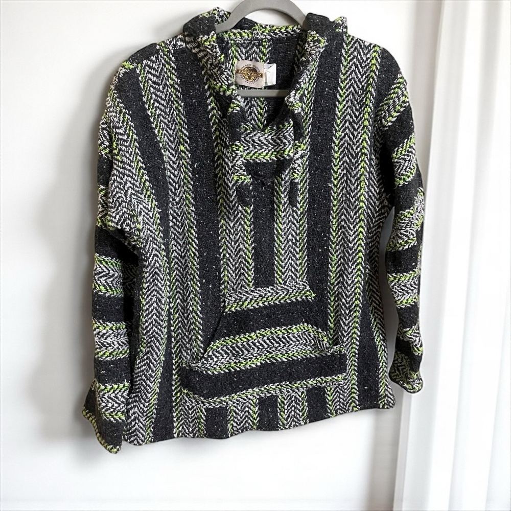 Earth Ragz Green Baja Mexican Western Boho Chunky Knit Hoodie XL